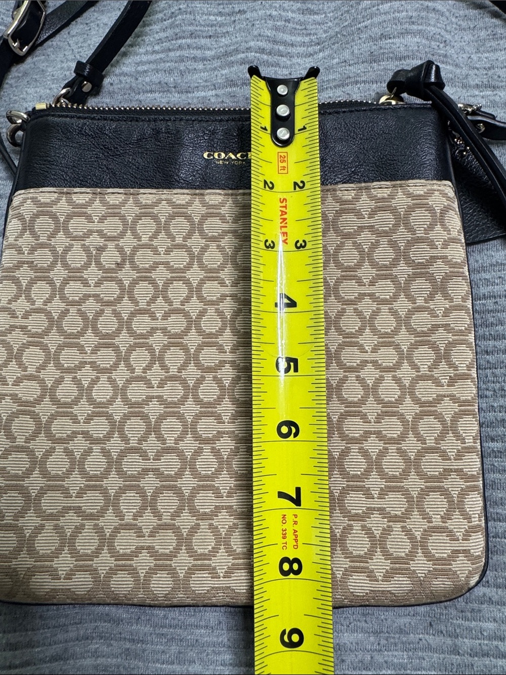 Coach Signature Canvas Crossbody Bag Black Leather Trim Gold Hardware - Picture 12 of 15